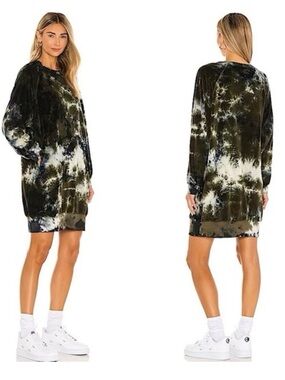 Electric & Rose Sunday Tie Dye Sweatshirt Dress in Olive Green Sz M